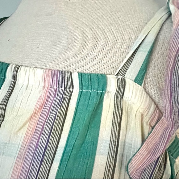 H&M Cream Pastel Purple Green Plaid Stripes MIDI Dress Size 12 - Picture 10 of 11